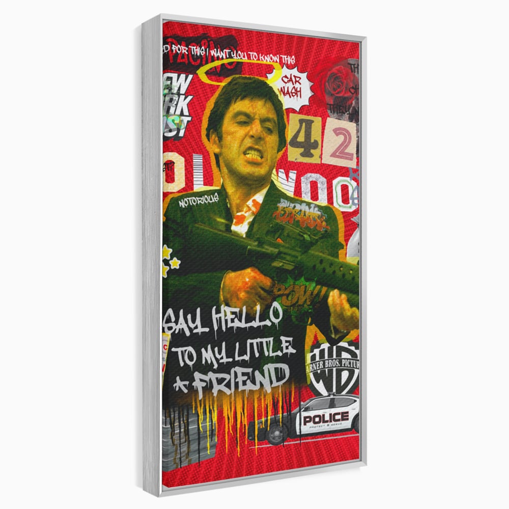 Tablou canvas cu tablou canvas cu portretul lui alfredo pacino, in rama de aluminiu argintiu